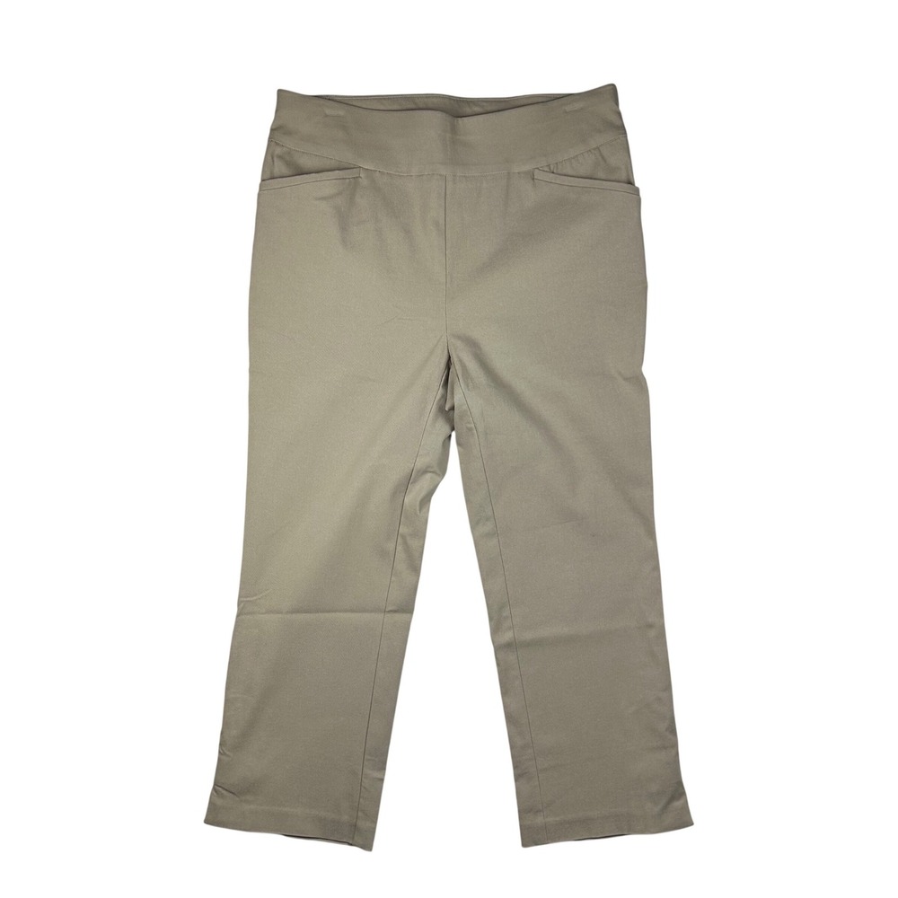 Chicos Perfect Stretch Josie Slim Capri Tab Pants Pale Taupe Size 00 NEW